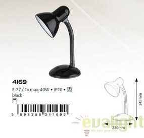 Veioza, Lampa de birou, finisaj negru, Dylan 4169 RX