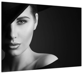 Tablou pe sticlă - Portretul femeii cu pălărie (70x50 cm)
