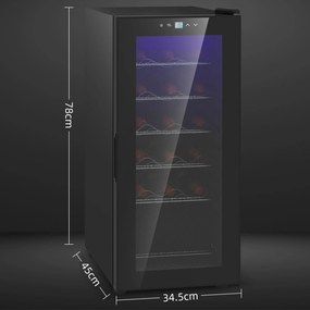 HOMCOM Frigider pentru Vinuri, Frigider de Vin cu Control al Temperaturii, Ecran Tactil Digital și Lumină LED, 18 Sticle, 34.5x45x78 cm, Negru