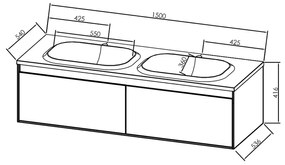 Set mobilier suspendat si lavoar Kolpasan, Pandora, 150 cm, alb