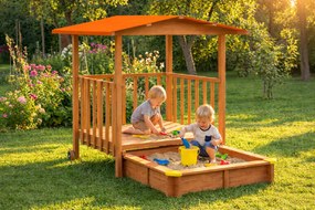 Groapa cu nisip cu verandă SUNNY, 130x130x143cm, maro/portocalie Jurhan