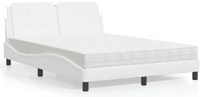 vidaXL Pat cu saltea, alb, 140x190 cm, piele ecologică