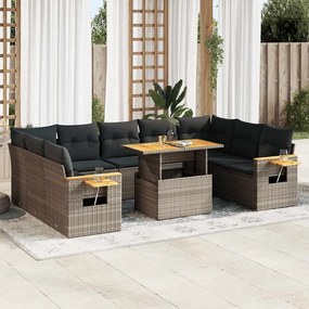 3327644 vidaXL Set mobilier de grădină cu perne, 10 piese, gri, poliratan