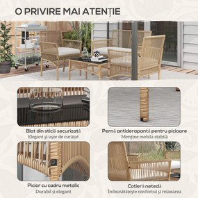 Outsunny Set de Exterior cu 2 Fotolii de Exterior, Canapea de Grădină și Măsuță de Cafea, 56x56x80 cm, Lemn Natural | Aosom Romania