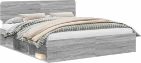 vidaXL Cadru de pat Gri Sonoma 200 x 200 cm Lemn de pin masiv