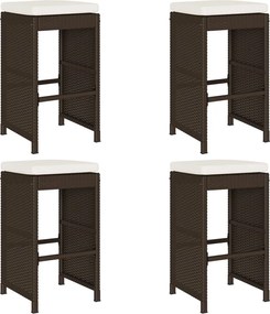 vidaXL Scaune de bar pentru grădină cu perne, 4 buc., maro, poliratan