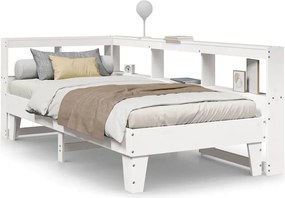 vidaXL Pat cu bibliotecă fără saltea, alb, 90x190 cm, lemn masiv pin