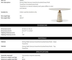 Masa rotunda LUX travertin Genova 131cm