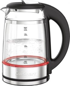 Cana electrica Cuisinart GK19E Double Glass, 3000 W, 1,7 l, 50-100°C, Baza rotativa la 360°, Comenzi tactile, Filtru, Indicator, Inox/Negru