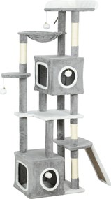 PawHut Arborele pentru Pisici cu Căsuțe, Rampe, Stinghie și 4 Mingi, Gri | Aosom Romania