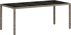 vidaXL Masă de grădină cu blat din sticlă gri, 190x90x75 cm, poliratan