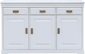Comodă lemn masiv alb Florence, 140 × 43 × 88 cm