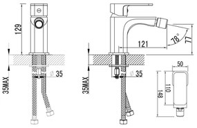 Baterie de bideu Aqualine FACTOR crom lucios