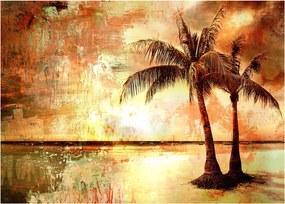 Tablou pe sticlă - Palmieri pe plajă (70x50 cm)