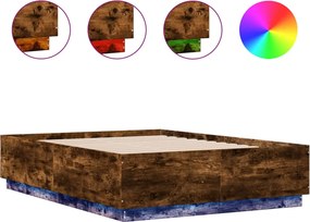 vidaXL Cadru de pat cu LED stejar fumuriu 135x190 cm lemn prelucrat