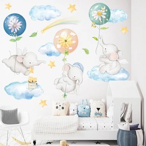 PIPPER | Autocolant de perete „Elefanți pe nori” 86x111 cm