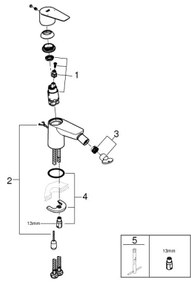 GROHE 23332001 - Baterie pentru bideu BAUEDGE, mărime S, crom lucios