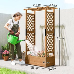 Outsunny Jardinieră înaltă cu spalier și acoperiș, pentru flori, fructe, legume, ierburi, 110 x 44 x 181 cm, lemn, Portocaliu | Aosom Romania