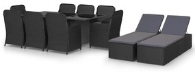 vidaXL Set mobilier de grădină, 11 piese, negru, poliratan