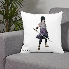 Perna Personalizata Naruto Sasuke Uchiha cu Sabia, 40x40 cm, Alba Mata, Husa Detasabila, Perna Inclusa, BEKZ®