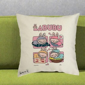 Perna Personalizata Labubu Sleeping Quad Grid, 40x40 cm, Ecru, Husa Detasabila, Perna Inclusa, BEKZ®
