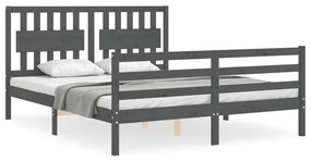 3194323 vidaXL Cadru de pat cu tăblie, gri, 160x200 cm, lemn masiv