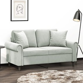 Canapea cu 2 locuri cu pernute, gri deschis, 120 cm, catifea