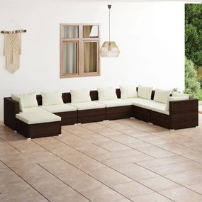 3101858 vidaXL Set mobilier de grădină cu perne, 8 piese, maro, poliratan