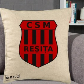 Perna Personalizata CSM Resita Fotbal, 40x40 cm, Bej, Husa Detasabila, Perna Inclusa, BEKZ®