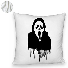 Perna Decorativa Fluffy cu motiv Fantoma de Halloween 1, 40x40 cm, Alba, Husa Detasabila, Burduf