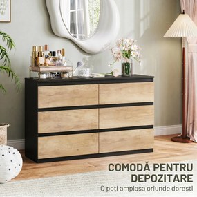 HOMCOM Comodă cu 6 Sertare și Mânere Canelate, Culoare Stejar | Aosom Romania