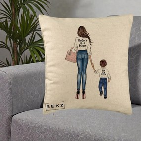 Cadou pentru Mama - Perna Personalizata, Model Mother of a Prince, 40x40 cm, Bej, Husa Detasabila, Perna Inclusa, BEKZ®