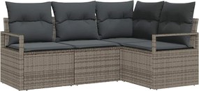 vidaXL Set de canapea cu pernă cu depozitare 4 pcs Gri poliratan