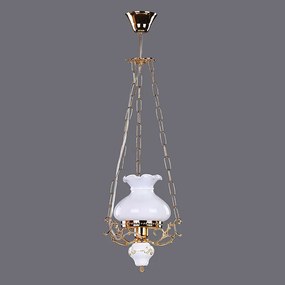 Lustra Aladdin cu Diam 25 cm, Rustic, Finisaj Auriu, Abajur Alb - Bussy Lighting 2006-68-12B