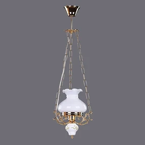 Lustra Aladdin cu Diam 25 cm, Rustic, Finisaj Auriu, Abajur Alb - Bussy Lighting 2006-68-12B