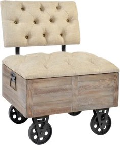 Scaun vintage de hol pentru încălțat, lemn cu finisaj antichizat și tapițerie stofă bej, 61×51×77 cm, „Wheel”