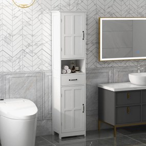 kleankin Dulap Modern pentru Baie, Mobilier Îngust cu Raft Deschis, Sertar, Uși Încastrate și Rafturi Ajustabile Alb | Aosom Romania