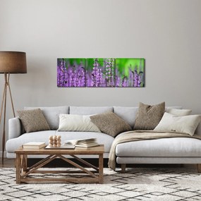 Tablou cu flori de luncă violete (cu ceas) (90x30 cm)