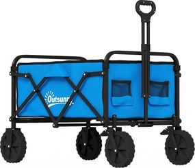 Outsunny Cărucior de Grădină Pliabil cu Roți Blocabile Mâner Reglabil Suport Pahare Capacitate 80 kg pentru Camping 85x50x99 cm Albastru | Aosom Romania
