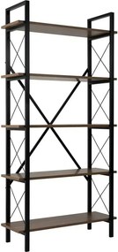 Etajera ELYSIAN, nuc/negru, PAL/metal, 90x34x180 cm