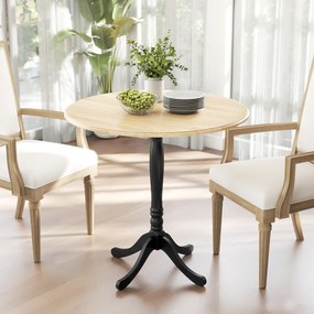 HOMCOM Masă rotundă pentru 4 persoane Ø 80 cm, masă de bucătărie, suport din oțel, stil modern, lemn natural și negru | Aosom Romania