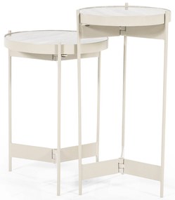 Set 2 masute laterale din metal si marmura Sib 35x35x49 cm / 30x30x60 cm bej
