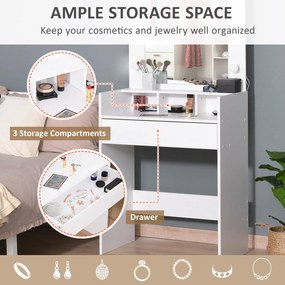 HOMCOM Masuta de Toaleta pentru Camera cu Oglinda 9 Lumini LED, Masa de Machiaj cu Sertar si Compartimente Deschise 70x40x160cm, Alb