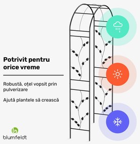 FloraBelle Arch, Arcadă roz, modele decorative cu frunze, rezistent la intemperii, suport pentru plante cățărătoare.