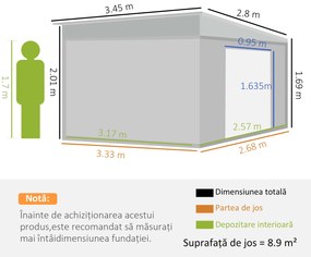 Outsunny Magazie de Grădină cu Ușă Glisantă din Oțel Zincat Gri | Aosom Romania
