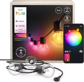 Philips Hue FESTAVIA - Extensie ghirlandă LED RGBW pentru exterior, reglabilă, 30 LED, 21 m, IP65