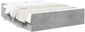 vidaXL Cadru de pat cu sertare, gri beton, 140x200 cm, lemn prelucrat