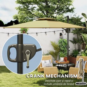 Outsunny Umbrelă Suspendată cu Bază Greutăți și Acoperiș Dublu pentru Grădină, Umbrelă Suspendată Pătrată cu Manivelă și Unghi Reglabil, Gri Închis | Aosom Romania