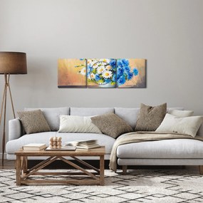 Tablou pictat cu vaza și flori (cu ceas) (90x30 cm)