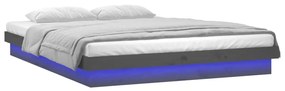 Cadru de pat cu LED, gri, 140x200 cm, lemn masiv Gri, 140 x 200 cm